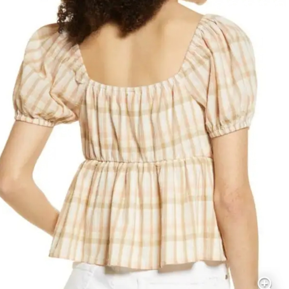 BP Plaid Sweetheart Neck Peplum Babydoll Top - Picture 2 of 7